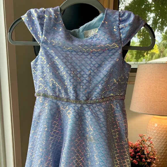 RARE EDITIONS Size 6 Light Blue & White Sparkle Party Dress - Picture 1 of 3